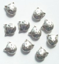 10 Antique Silver Cat Face Metal Beads